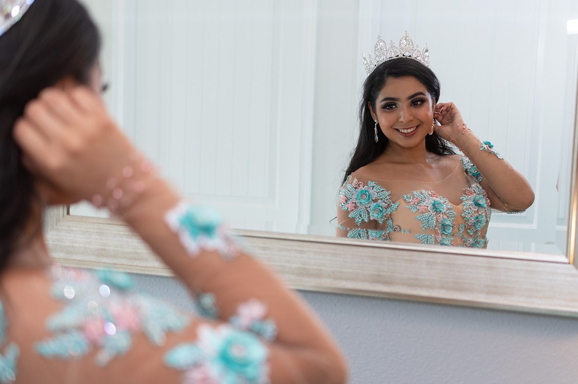 Girl getting ready for a Quinceañera